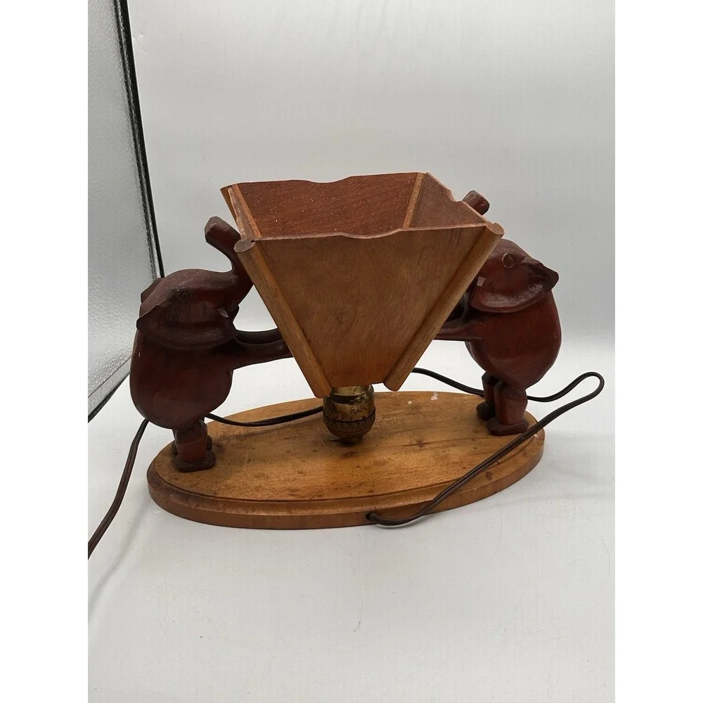 Vintage‎ Handmade Wooden Elephant Planter Lamp